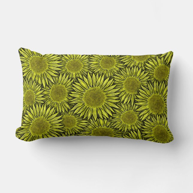 Floral Rustic Yellow Sunflower Hand Drawn Lumbar Pillow (Front)