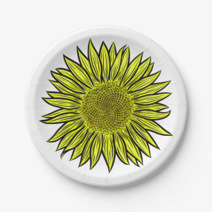 Floral Rustic Yellow Sunflower Hand Drawn Paper Plates
