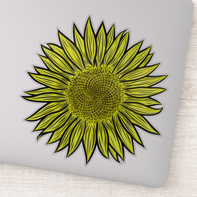 Floral Rustic Yellow Sunflower Hand Drawn Sticker (Detail)