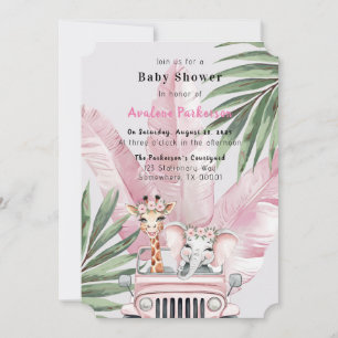 Floral Safari Adventure Girl Baby Shower Invitation