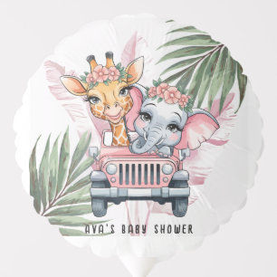 Floral Safari Adventure Pink Girl Baby Shower Balloon