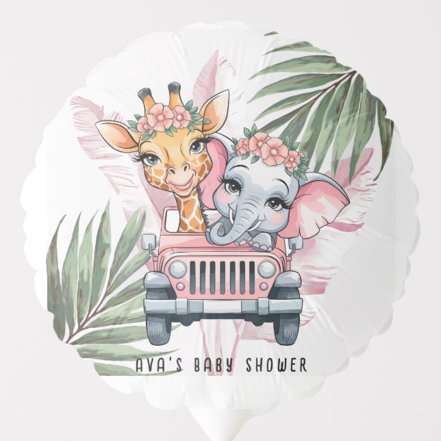 Floral Safari Adventure Pink Girl Baby Shower Balloon (Front)
