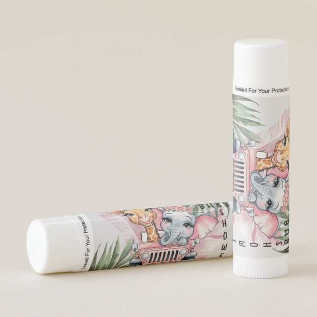Floral Safari Adventure Pink Girl Baby Shower Lip Balm (Front)