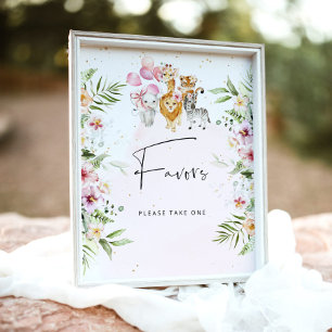 Floral Safari animals baby shower favors poster