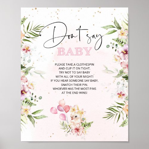 Floral safari animals Dont say baby shower game Poster