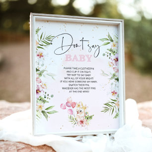 Floral safari animals Don't say baby shower game Poster