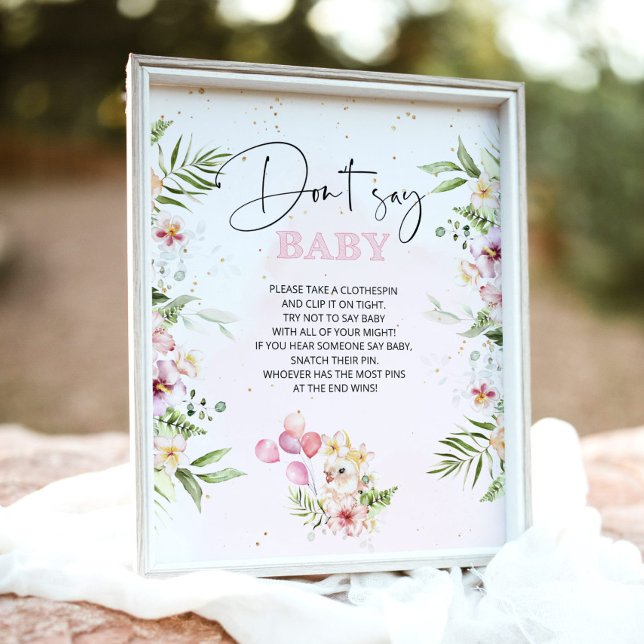 Floral safari animals Don't say baby shower game Poster (Creator Uploaded)