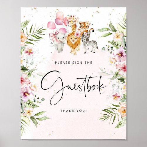 Floral safari animals Guest book Poster