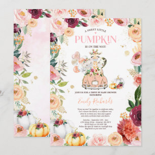 Floral Safari Animals Pumpkin Drive By Baby Shower Invitation