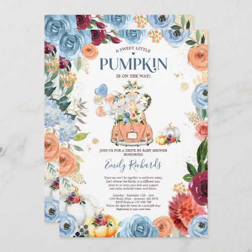 Floral Safari Animals Pumpkin Drive By Baby Shower Invitation