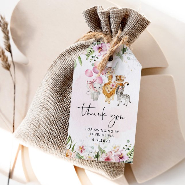 Floral Safari birthday thank you tag (Creator Uploaded)