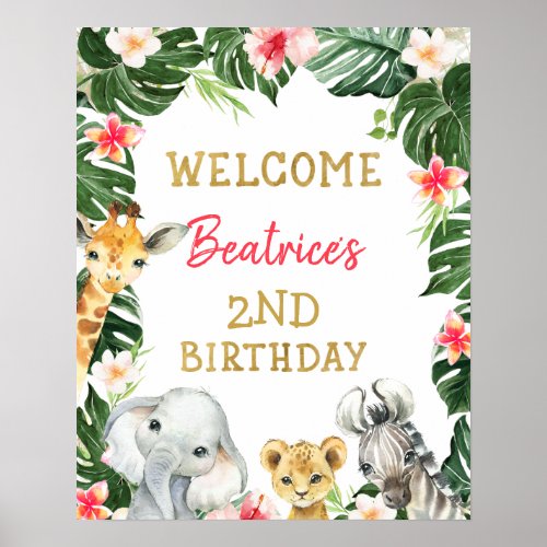 Floral Safari Birthday Welcome Sign