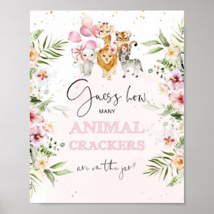 Floral Safari How many animal crackers in the jar Poster