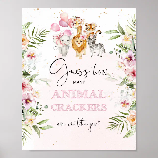 Floral Safari How many animal crackers in the jar Poster | Zazzle