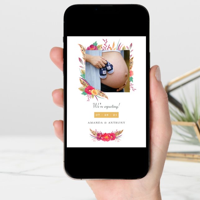 Floral Safari Photo Pregnancy Announcement (Front Digital)