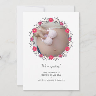 Floral Safari Photo Pregnancy Announcement Card