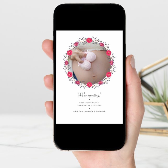 Floral Safari Photo Pregnancy Announcement Card (Front Digital)