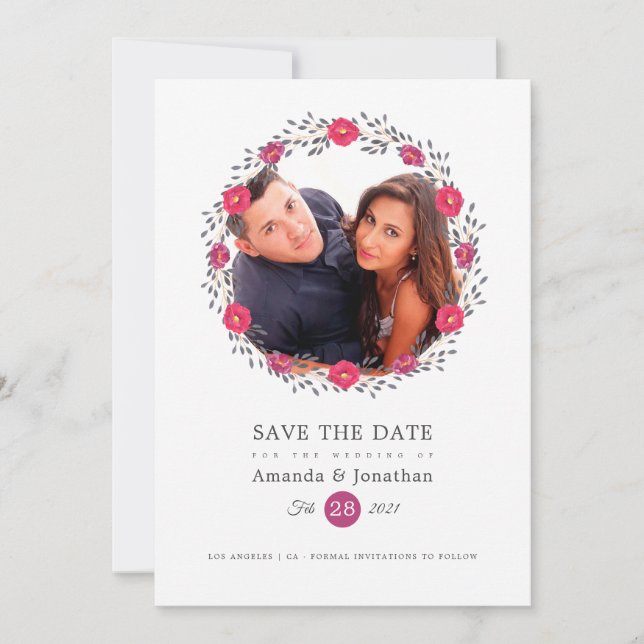 Floral Safari Photo Wedding Save The Date (Front)
