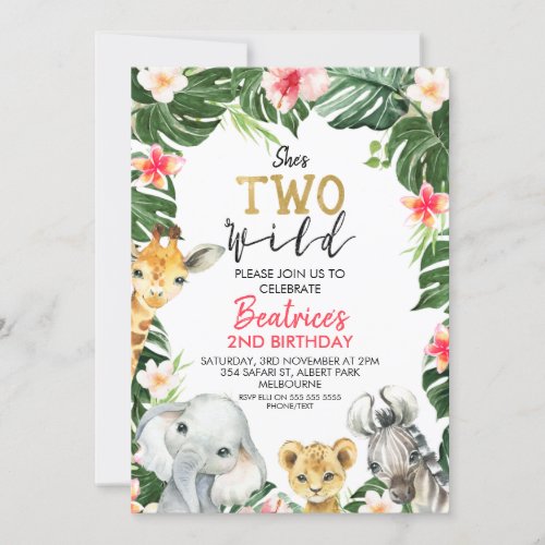 Floral Safari Shes Two Wild Second Birthday Invitation