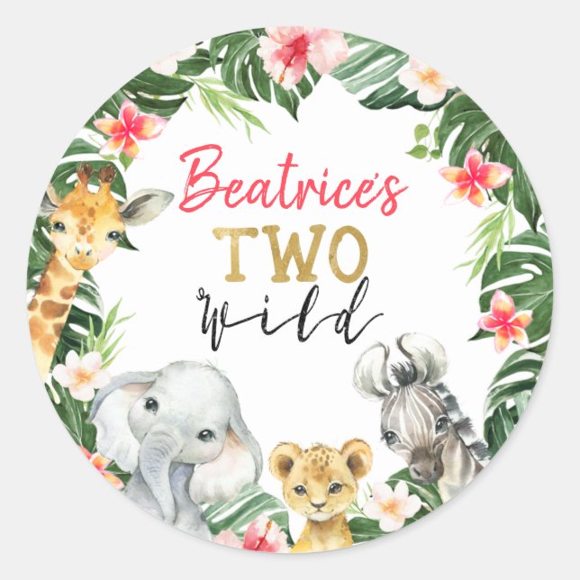 Floral Safari Two Wild Birthday Sticker (Front)