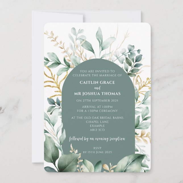 Floral Sage Arch Wedding Invitation (Front)