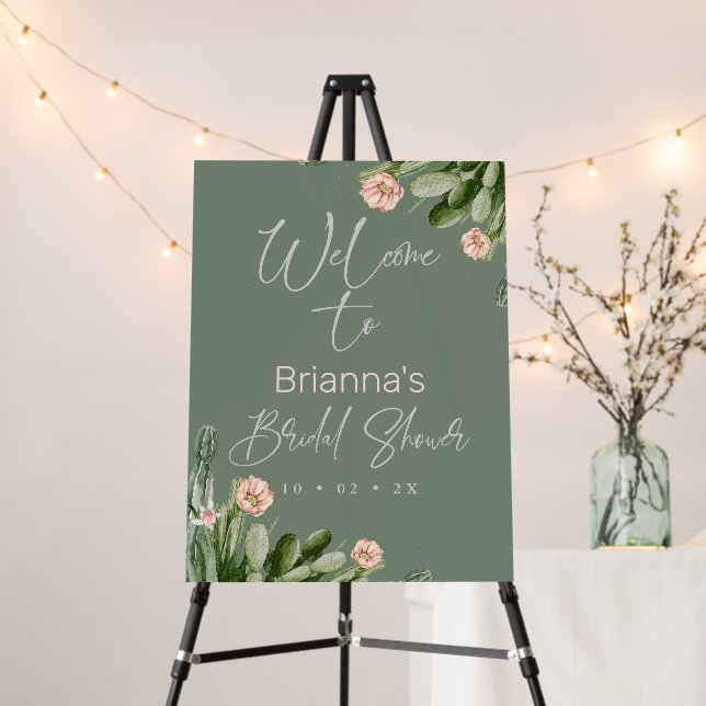 Floral Sage Cactus Bridal Shower Welcome  Foam Board (In Situ (Stand))