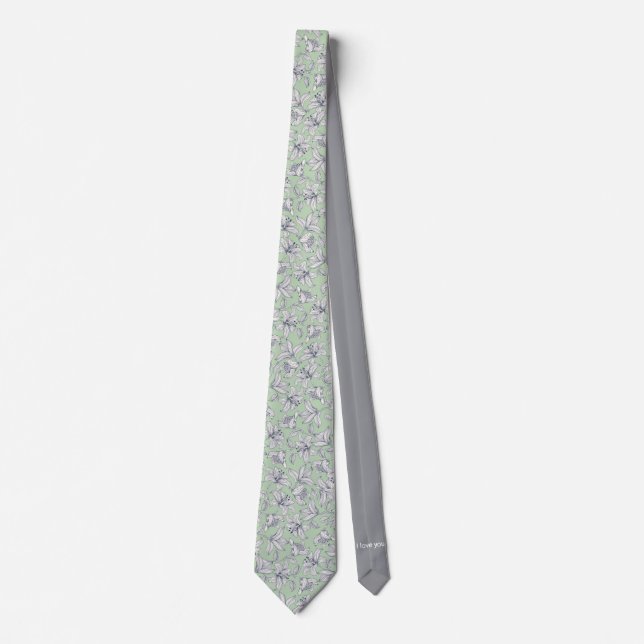 Floral Sage Custom Name Neck Tie (Front)
