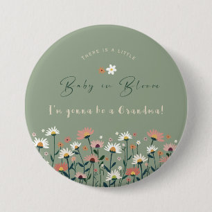Floral Sage Green Baby in Bloom Shower Grandma Button