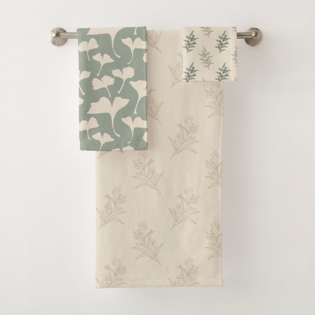 Floral Sage Green Bath Towel Set (Insitu)