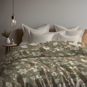 Floral Sage Green Beige Lily Botanical Pattern Duvet Cover