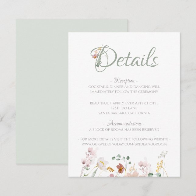 Floral Sage Green Blush Greenery Elegant Enclosure Card (Front/Back)