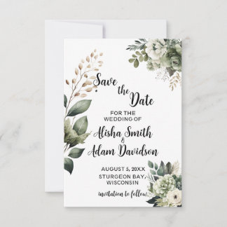 Floral Sage Green & Blush Save The Date Cards