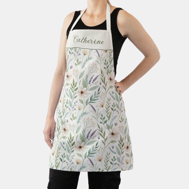 Floral Sage Green Botanical Pattern Apron (Insitu)