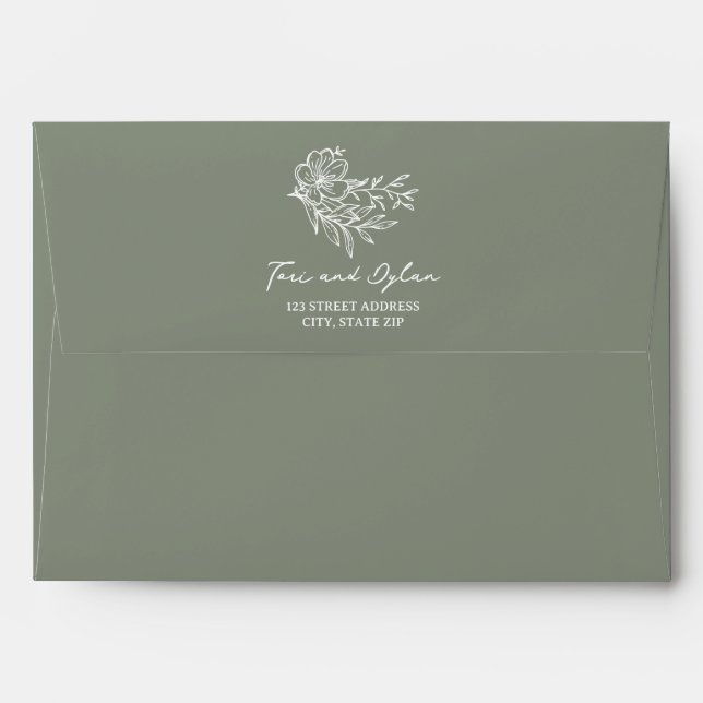 Floral Sage Green Bouquet Wedding Envelope (Back (Top Flap))