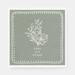 Floral Sage Green Bouquet Wedding Napkins