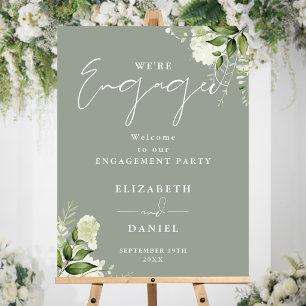 Floral Sage Green Engagement Party Welcome Sign