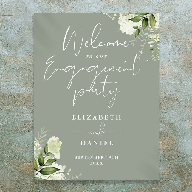 Floral Sage Green Engagement Party Welcome Sign (Floral Sage Green Engagement Party Welcome Sign)