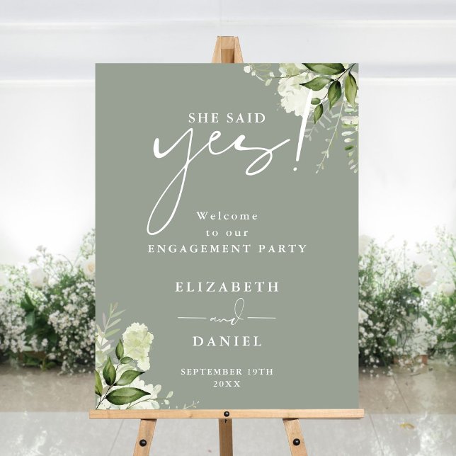 Floral Sage Green Engagement Party Welcome Sign (Floral Sage Green Engagement Party Welcome Sign)