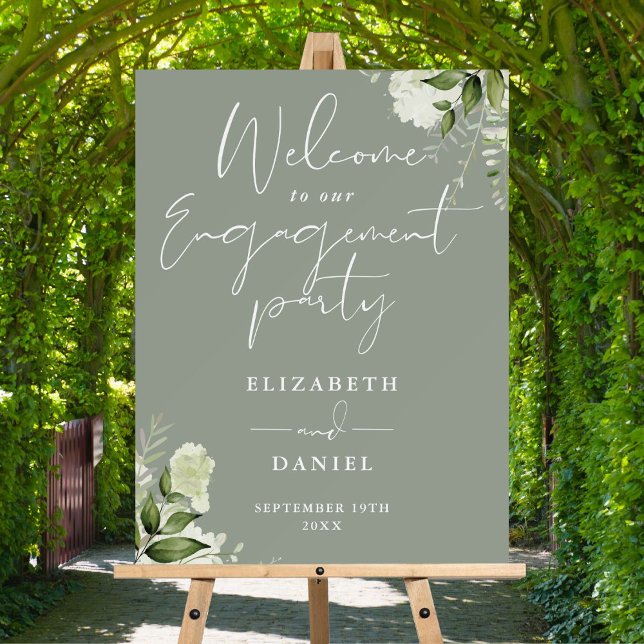 Floral Sage Green Engagement Party Welcome Sign (Floral Sage Green Engagement Party Welcome Sign)