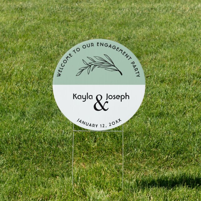 Floral Sage green Engagement party welcome sign (Insitu)