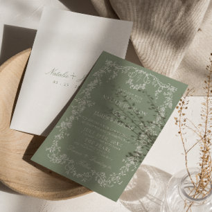 Floral Sage Green Garden Monogram Boho Wedding Invitation