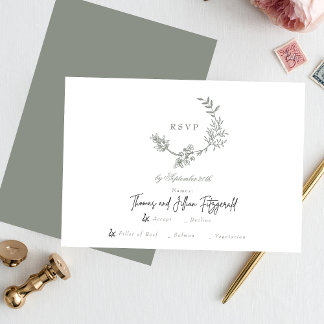 Floral Sage Green Monogram Classic Wreath RSVP Card