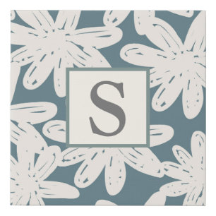 Floral Sage Green Monogram Initial Farmhouse Faux Canvas Print