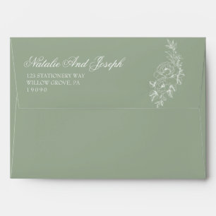 Floral Sage Green Old Money Botanical Wedding Envelope