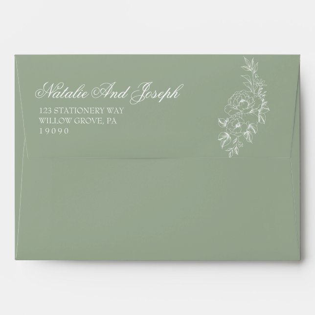 Floral Sage Green Old Money Botanical Wedding Envelope (Back (Top Flap))