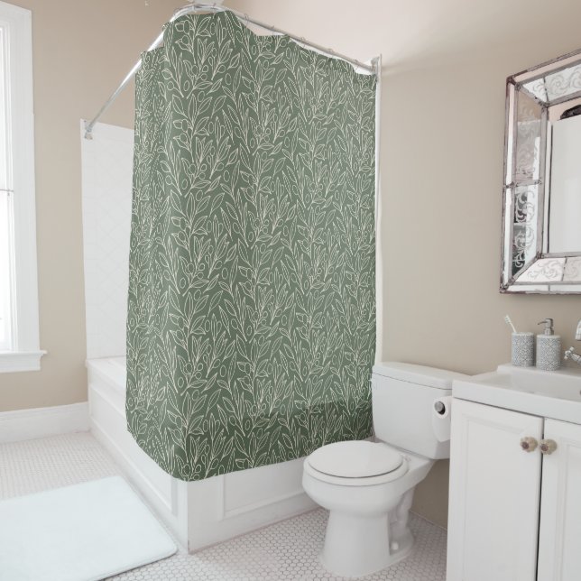 Floral Sage Green Shower Curtain (In Situ)