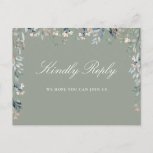 Floral Sage Green Song Request RSVP Postcard
