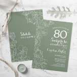 Floral Sage Green Surprise 80th Birthday Party Invitation<br><div class="desc">Floral Sage Green Surprise 80th Birthday Party Invitation. Minimalist modern design featuring botanical accents and typography script font. Simple invite card perfect for a stylish female surprise bday celebration. Can be customized to any age.</div>