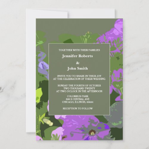 Floral Sage Green Violet Artsy Elegant Wedding Invitation