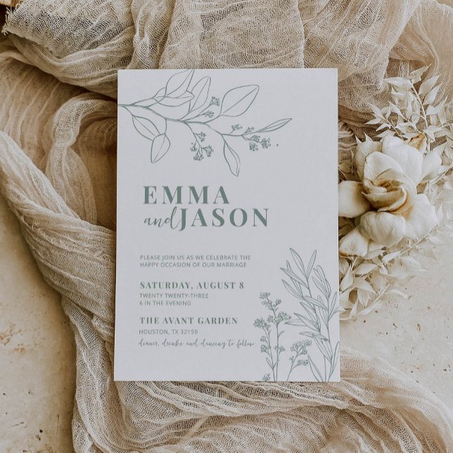 Floral Sage Green Wedding Invitation  (Creator Uploaded)